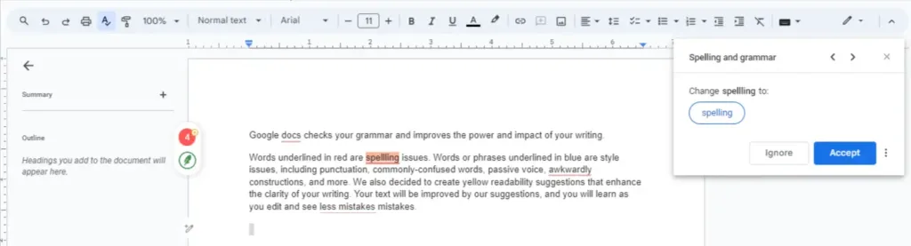 Google doc grammar and spelling checker 2- englishpal.in