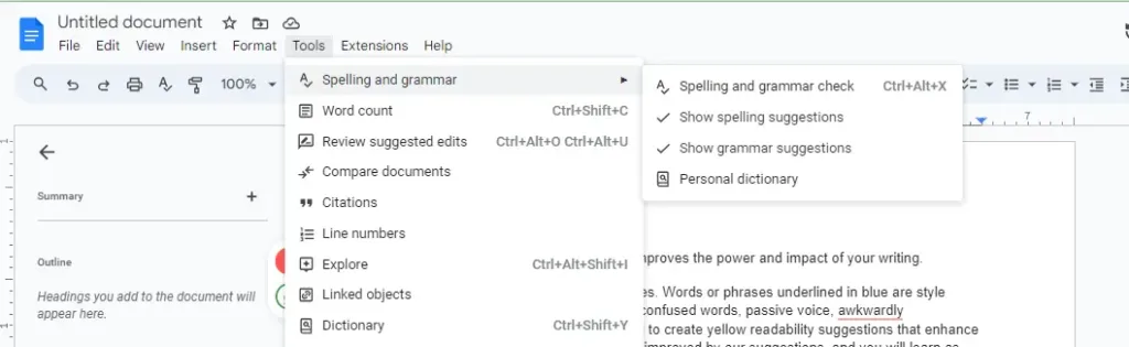 Google doc grammar and spelling checker- englishpal.in