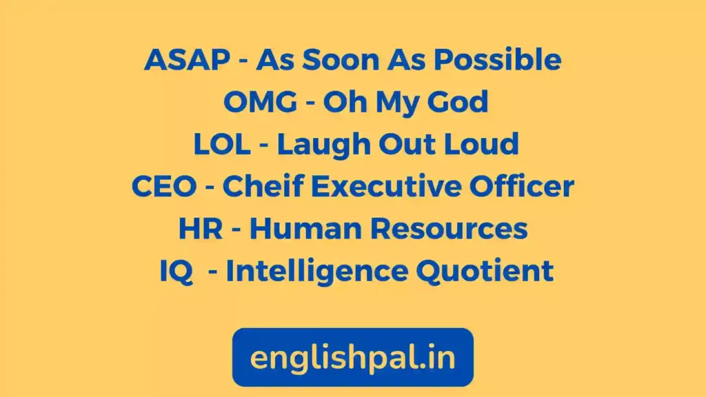 ASAP, OMG, LOL, CEO, HR, IQ meaning in tamil